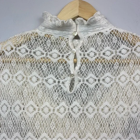 MAJE • Limba open knit high neck ruffle crochet sweater in ecru - Picture 7 of 16